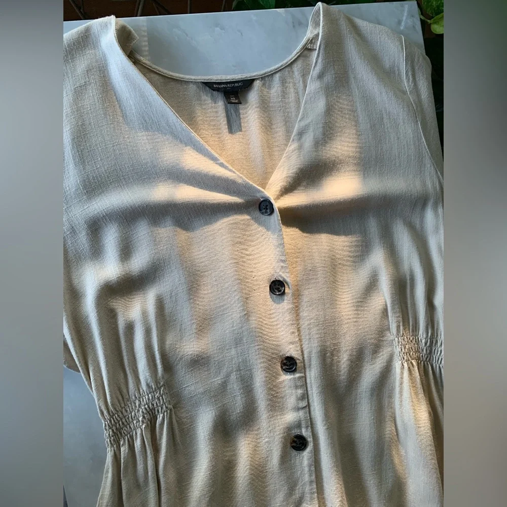 Banana Republic Sand Tan Shirt Dress XL Tall Button Down Short Sleeve Maxi - Picture 4 of 11